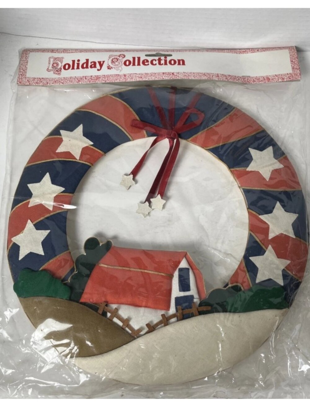 Vintage Americana Burlap Wreath 12” Farmhouse Patriotic July 4 Decor USA Cottage